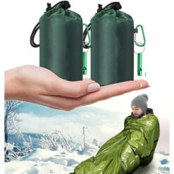 PERLE RARE Sac De Couchage De Survie, Sac De Couchage D'urgence,de Survie Léger Camping En Plein Air Randonnée-2pcs Vert