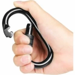 GDRHVFD Lot De 5 Mousquetons Noirs En Acier Inoxydable – 20 Kn (2 000 Kg), Mousqueton En Acier Ovale Verrouillable Avec Capuchon À Vis, Mousqueton Militaire Noir, Charge De 2 000 Kg. -Equipement antichute Soldes 58696912 2