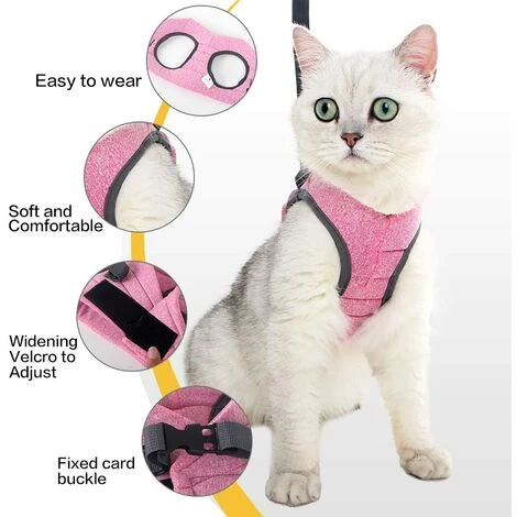 DENUOTOP Harnais Harnais Pour Chat - Ensemble De Harnais Et Laisse Chat Ultra-Léger Harnais Chaton Réglable Anti-Fuite Pour Chiot Lapin Furet(Rose,M) 6 DENUOTOP Harnais Harnais Pour Chat - Ensemble De Harnais Et Laisse Chat Ultra-Léger Harnais Chaton Réglable Anti-Fuite Pour Chiot Lapin Furet(Rose,M) – Image 4