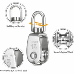 SUPERSELLER Poulie Simple De Levage En Acier Inoxydable | 3 Pièces, Bloc De Poulie De Corde De Levage à Roue Unique Robuste -Equipement antichute Soldes 60107081 4