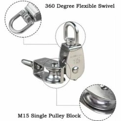 READCLY M15 Poulie Simple En Acier Inoxydable 304,  15MM Seul Poulies Bloc Rouleau, Grue Pivot Crochet Lisse Fil Corde Câble Chargement 77lbs/35Kg (12 Pièces) -Equipement antichute Soldes 60216679 5