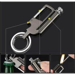 PERLE RARE Allumettes Permanentes En Métal, étanches, Silex Allumettes En Métal Allume Feu Ouvre-Bouteille Porte-clés De Voiture Briquet Remplissable Au Kérosène De Plein Air Matériel De Sauvetage D'urgence -Equipement antichute Soldes 60256308 3