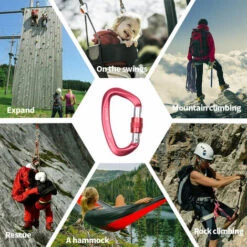ABCRITAL Lot De 3 Mousquetons D'Escalade Robustes, Clips De Mousquetons D'Escalade À Verrouillage Automatique 25Kn Pour Hamacs, Balançoire, Laisse Et Harnais De Chien Verrouillables, Camping, Randonnée Et Utilitaire Rouge -Equipement antichute Soldes 60367100 5