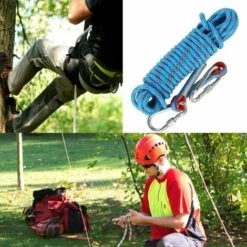 FR-LIFE BR-Vie Corde Escalade 8mm 10M Avec 2 Mousqueton Escalade Corde Alpinisme Corde De Sauvetage Incendie Évacuation Griffe Elagage Camping Pêche Aimant Extérieure - Bleu -Equipement antichute Soldes 60609657 5