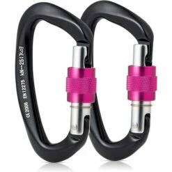 BARES Mousqueton à Verrouillage Twist, 2 Pcs Mousquetons En Aluminium à Verrouillage Automatique, Mousquetons Escalade Forme De D Pour Alpinisme, Les Hamacs, Randonné, Camping Et Pêche