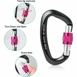 BARES Mousqueton à Verrouillage Twist, 2 Pcs Mousquetons En Aluminium à Verrouillage Automatique, Mousquetons Escalade Forme De D Pour Alpinisme, Les Hamacs, Randonné, Camping Et Pêche -Equipement antichute Soldes 60875838 3