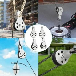 NAXUNNN 4 Pièces Double Inox Pivotant Poulie, Poulies à Bloc Unique, Bloc Poulie Simple En Acier Inoxydable, Pour Les Grands Kayaks, Canoës, Usines, Bâtiments, Etc -Equipement antichute Soldes 61036906 3