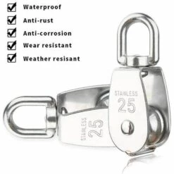 DONTODENT Paquet De 4 Paquet Poulie Poulie M25 En Acier Inoxydable 304 Poulie Simple Poulie 25mm, Chargement 150kg, Argent -Equipement antichute Soldes 61076434 3