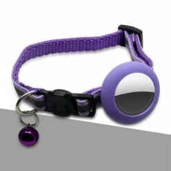 DECKON Collier Pour Chat Airtag, Collier Réfléchissant Pour Chat Airtag Avec Cloche Et Support étanche En Silicone Airtag Purple