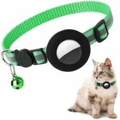 DECKON Collier Pour Chat Airtag, Collier Réfléchissant Pour Chat Airtag Avec Cloche Et Support étanche En Silicone Airtag Green-Black