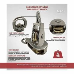 EINEMGELD Poulie Rotative En Acier Nickele | PACK 4 | 20 Mm De Diametre | Poulies à Crochet Simple Pour Corde à Linge, Etendoir, Tendeur, Poids Et Barre De Musculation, Crochet Cord Entre Autres Utilisations. -Equipement antichute Soldes 62317756 3