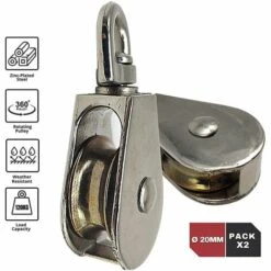 EINEMGELD Poulie Rotative En Acier Nickele | PACK 4 | 20 Mm De Diametre | Poulies à Crochet Simple Pour Corde à Linge, Etendoir, Tendeur, Poids Et Barre De Musculation, Crochet Cord Entre Autres Utilisations. -Equipement antichute Soldes 62317756 4