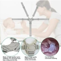 DENUOTOP Ceinture De Sécurité De Siège D'enfant 5 Points Gris Harnais Cinq Points Sangle De Poussette Ceinture De Harnais De Bébé Ceinture De Sécurité Universel Pour Poussette Pour Chaise Haute Enfant -Equipement antichute Soldes 63700471 3