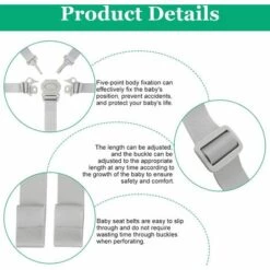 DENUOTOP Ceinture De Sécurité De Siège D'enfant 5 Points Gris Harnais Cinq Points Sangle De Poussette Ceinture De Harnais De Bébé Ceinture De Sécurité Universel Pour Poussette Pour Chaise Haute Enfant -Equipement antichute Soldes 63700471 4