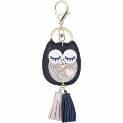PERLE RARE Hibou Tassel Porte-clés Pendentif Charm Porte-clés Mode Femme Sac Décoration (Noir)