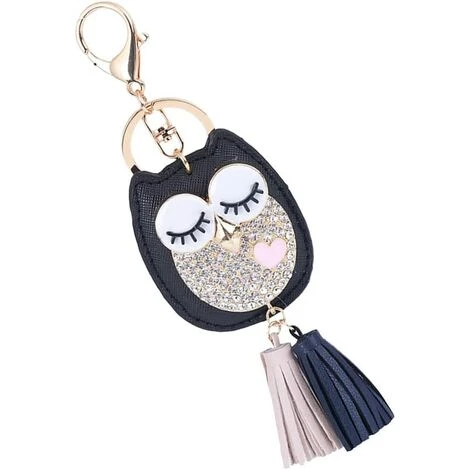 PERLE RARE Hibou Tassel Porte-clés Pendentif Charm Porte-clés Mode Femme Sac Décoration (Noir) 4 PERLE RARE Hibou Tassel Porte-clés Pendentif Charm Porte-clés Mode Femme Sac Décoration (Noir) – Image 2