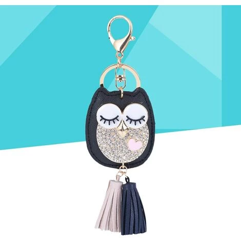 PERLE RARE Hibou Tassel Porte-clés Pendentif Charm Porte-clés Mode Femme Sac Décoration (Noir) 5 PERLE RARE Hibou Tassel Porte-clés Pendentif Charm Porte-clés Mode Femme Sac Décoration (Noir) – Image 3