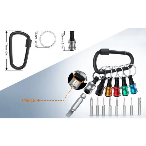 LIFCAUSAL 1/4 Pouces Tige Hexagonale En Alliage D'aluminium Tournevis Porte-embouts Barre D'extension Perceuse Vis Adaptateur Changement Porte-clés Portable (12PC Couleur Avec Mousqueton Noir) 6 LIFCAUSAL 1/4 Pouces Tige Hexagonale En Alliage D'aluminium Tournevis Porte-embouts Barre D'extension Perceuse Vis Adaptateur Changement Porte-clés Portable (12PC Couleur Avec Mousqueton Noir) – Image 4