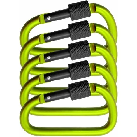 SINCèREETALI Lot De 5 Gros Mousquetons à Vis Pour Fixation De Matériel, Aluminium, 8 Cm, Vert Clair, Noir, Lot De 5. 4 SINCèREETALI Lot De 5 Gros Mousquetons à Vis Pour Fixation De Matériel, Aluminium, 8 Cm, Vert Clair, Noir, Lot De 5. – Image 2