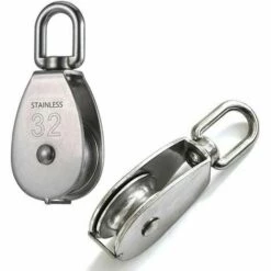 CLEGGFR 2 Pièces Seul Poulies Bloc Rouleau, M32 Poulie Simple En Acier Inoxydable, Poulie Pivotante Pour Corde à Linge, Etendoir, Tendeur, Poids Et Barre De Musculation, Crochet Cord