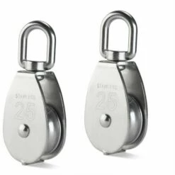 CLEGGFR 25MM Poulie En Acier Inox 304 M25 Poulie De Levage 400kg Poulie à Crochet Pivotant à Poulie Simple - Argent ( 2 Pièces)