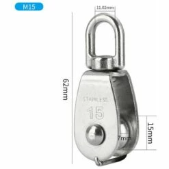 FOZIY Poulie Simple Pivotante M15 Poulie Simple En Acier Inoxydable Robuste Poulie Simple Bloc Lisse Rouleau De Chargement 35 KG Pour Corde De Levage Câble Corde à Linge，Fonepro -Equipement antichute Soldes 63841357 4