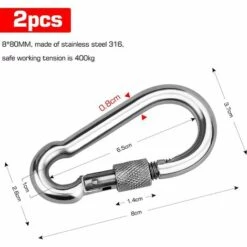 CARILLONSàVENT 2 Pieces M8, Stainless Steel Screwgate Carabiner For Camping Travel Hammocks - Weight Capacity: 300 Kg Carivent -Equipement antichute Soldes 64139514 5