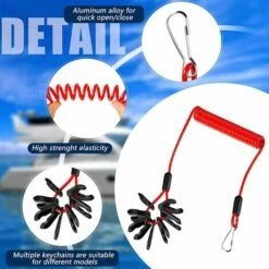 AOUGO 2 Pièces Cordon D'Arrêt De Sécurité Pour Bateau Lanière D’Interrupteur Corde D'Arrêt D'urgence Universelle Pour Interrupteur Hors-Bord Lanière De Sécurité Avec 7 Clés, Rouge, 78 Pouces De Long -Equipement antichute Soldes 64147130 3
