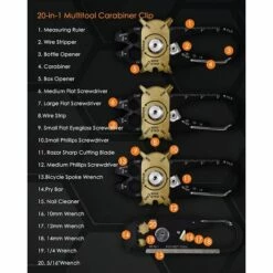 LIFCAUSAL Porte-clés Mousqueton Multifonction 20 En 1, Outil De Carte EDC Avec Ouvre-bouteille, Tournevis, Clé Hexagonale, équipement De Survie D'urgence Tactique Pour Randonnée, Camping, Voyage, Aventure, Outils De Vélo (lot De 2) -Equipement antichute Soldes 64220291 4