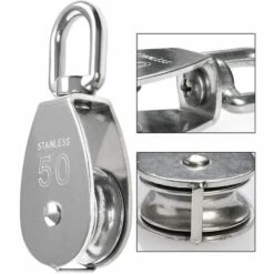 GALOZZOIT Poulie Simple Poulie Pour Cable 50MM Acier INOX, Poulie Escalade Poulie Rouleau De Chargement, Poulie De Levage Capacité 400kg -Equipement antichute Soldes 64474219 4