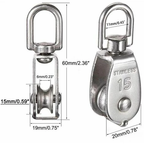 NAXUNNN M15 Poulie Simple En Acier Inoxydable 304, 15MM Seul Poulies Bloc Rouleau, Grue Pivot Crochet Lisse Fil Corde Câble Chargement 77lbs/35Kg (6 Pièces) 6 NAXUNNN M15 Poulie Simple En Acier Inoxydable 304, 15MM Seul Poulies Bloc Rouleau, Grue Pivot Crochet Lisse Fil Corde Câble Chargement 77lbs/35Kg (6 Pièces) – Image 4