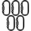 MONLY Lot De 5 Mousqueton Escalade Noir INOX - 20KN(2000KG), Mousqueton Verrouillable Carabiner Oval Steel Avec Bouchon à Vis, Mousqueton Militaire Noir, Charge De 2000kg