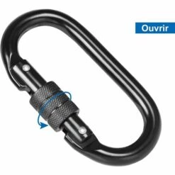 MONLY Lot De 5 Mousqueton Escalade Noir INOX - 20KN(2000KG), Mousqueton Verrouillable Carabiner Oval Steel Avec Bouchon à Vis, Mousqueton Militaire Noir, Charge De 2000kg -Equipement antichute Soldes 64852608 5