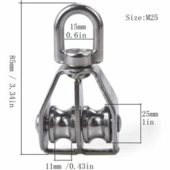 LLOVE Pack-of-1 M25 Blocs De Coquille à Double Poulie Poulie De Levage Pour Câble Métallique Rouleau Porteur De Poulies Acier Inoxydable 304, Charge Maximale: 159kg -Equipement antichute Soldes 64871690 2