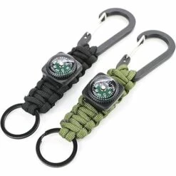 PERLE RARE Porte-clés Avec Boussole Et Mousqueton Pour Randonnée, Camping, Activités De Plein Air (2 Pièces, Noir + Vert Foncé)