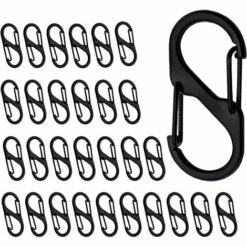 PERLE RARE Mini S Forme Mousqueton Clips 30pcs, Petit Mousqueton, Longueur 50mm 8 Forme Mousqueton, Clips Porte-clés à Double Ressort, Randonnée En Plein, Pêche, Camping, Voyages (noir)