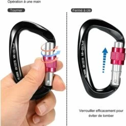 OSQI Mousqueton D'escalade 25KN 2 Pièces, Mousqueton De Sécurité En Aluminium Robuste En Forme De D Pour Le Camping, L'alpinisme, La Randonnée, Le Sauvetage, La Pêche, La Descente En Rappel, Le Hamac (noir) -Equipement antichute Soldes 65506225 2