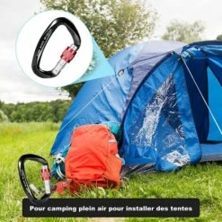 OSQI Mousqueton D'escalade 25KN 2 Pièces, Mousqueton De Sécurité En Aluminium Robuste En Forme De D Pour Le Camping, L'alpinisme, La Randonnée, Le Sauvetage, La Pêche, La Descente En Rappel, Le Hamac (noir) -Equipement antichute Soldes 65506225 4