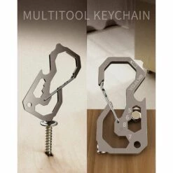 LIFCAUSAL Mousqueton Multifonction Avec étui AirTag, Outil De Carte De Crédit EDC Avec Ouvre-bouteille, Tournevis, Clé Hexagonale, Levier Pour Randonnée, Camping, Voyage, Aventure. -Equipement antichute Soldes 65638982 4