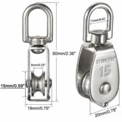 Dontodent M15 Poulie Simple En Acier Inoxydable 304, 15MM Seul Poulies Bloc Rouleau, Grue Pivot Crochet Lisse Fil Corde Câble Chargement 77lbs/35Kg (12 Pièces) -Equipement antichute Soldes 65654471 4