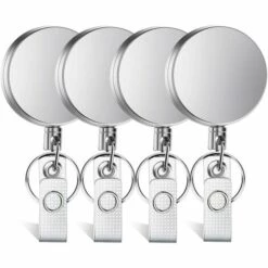 CADEAUX 4 Pièces Porte-Badge Rétractable Porte-Badge Rétractable Porte-Badge Robuste Avec Porte-Clés Anneau Clip Pour Carte D'Identité Mousqueton Carte Clé Badge De Travail