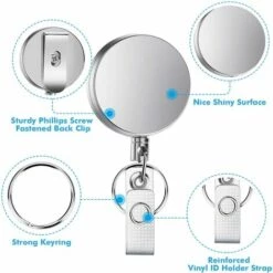 CADEAUX Lot De 2 Porte-badges Rétractables Avec Porte-clés, Clip En Métal, Porte-badge En Plastique Et Porte-badge Robuste Pour Carte D'identité, Carte-clé, Mousqueton De Travail. -Equipement antichute Soldes 65833606 4