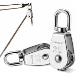 AOUGO Lot De 2 Poulies Simples M25, Rouleau De Poulie En Acier Inoxydable 304, Poulie Pivotante à 360 Degrés Pour Cordes à Linge - Chargement En Toute Sécurité Jusqu'à 150 Kg