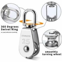AOUGO Lot De 2 Poulies Simples M25, Rouleau De Poulie En Acier Inoxydable 304, Poulie Pivotante à 360 Degrés Pour Cordes à Linge - Chargement En Toute Sécurité Jusqu'à 150 Kg 9 AOUGO Lot De 2 Poulies Simples M25, Rouleau De Poulie En Acier Inoxydable 304, Poulie Pivotante à 360 Degrés Pour Cordes à Linge - Chargement En Toute Sécurité Jusqu'à 150 Kg -Equipement antichute Soldes 65869963 3