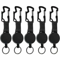 OSQI Rétractable Porte-Clés, 5 Pièces Retractable Key Chain Porte Badge Enrouleur Retractable Bobine Rétractable Câble En Acier De 60 Cm, Noir