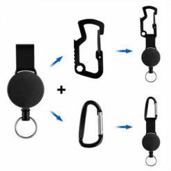 OSQI Rétractable Porte-Clés, 5 Pièces Retractable Key Chain Porte Badge Enrouleur Retractable Bobine Rétractable Câble En Acier De 60 Cm, Noir -Equipement antichute Soldes 65988493 3