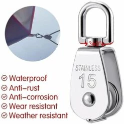 OSQI 4 Pièces Poulie En Acier Inoxydable, Poulie De Levage Simple Avec Corde Pour Cordes Camping Randonnée Pédestre -Equipement antichute Soldes 65989043 5