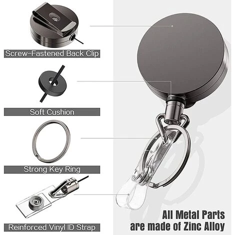 MONLY 2 Pièces Porte-clés Rétractable En Métal Noir, Enrouleur Avec Mousqueton, Porte-clés Rétractable Avec Clip, Utilisé Pour Accrocher Des Clés Et Des Cartes De Travail 4 MONLY 2 Pièces Porte-clés Rétractable En Métal Noir, Enrouleur Avec Mousqueton, Porte-clés Rétractable Avec Clip, Utilisé Pour Accrocher Des Clés Et Des Cartes De Travail â Image 2