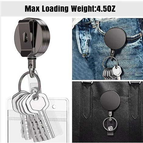 MONLY 2 Pièces Porte-clés Rétractable En Métal Noir, Enrouleur Avec Mousqueton, Porte-clés Rétractable Avec Clip, Utilisé Pour Accrocher Des Clés Et Des Cartes De Travail 7 MONLY 2 Pièces Porte-clés Rétractable En Métal Noir, Enrouleur Avec Mousqueton, Porte-clés Rétractable Avec Clip, Utilisé Pour Accrocher Des Clés Et Des Cartes De Travail â Image 5
