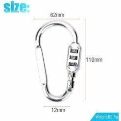 BEARSU Mousqueton Verrouillage En Alliage D'aluminium D'escalade Clip Crochet De Sécurité Avec 3 Chiffres Verrouillage à Combinaison Cadenas Pour Camping Randonnée Corde（argent） -Equipement antichute Soldes 66401529 2